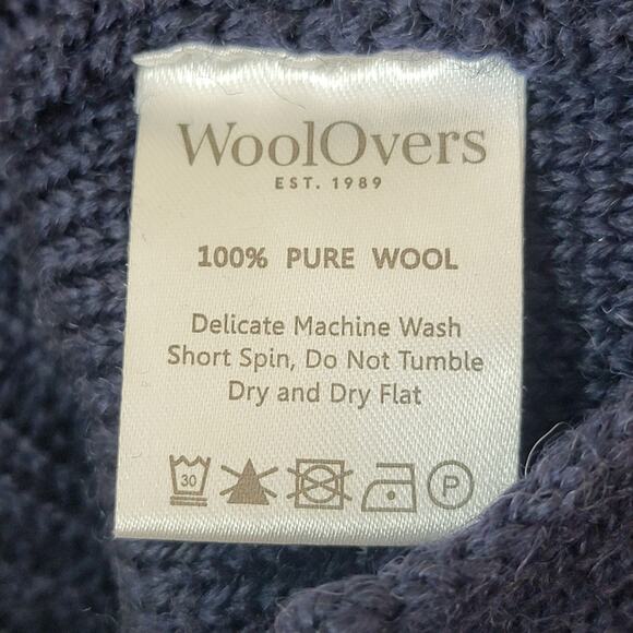 Woolovers Medium Blue‎ Crochet Cable Knit 100% Pure Wool Fisherman Sweater Dress - Picture 9 of 15